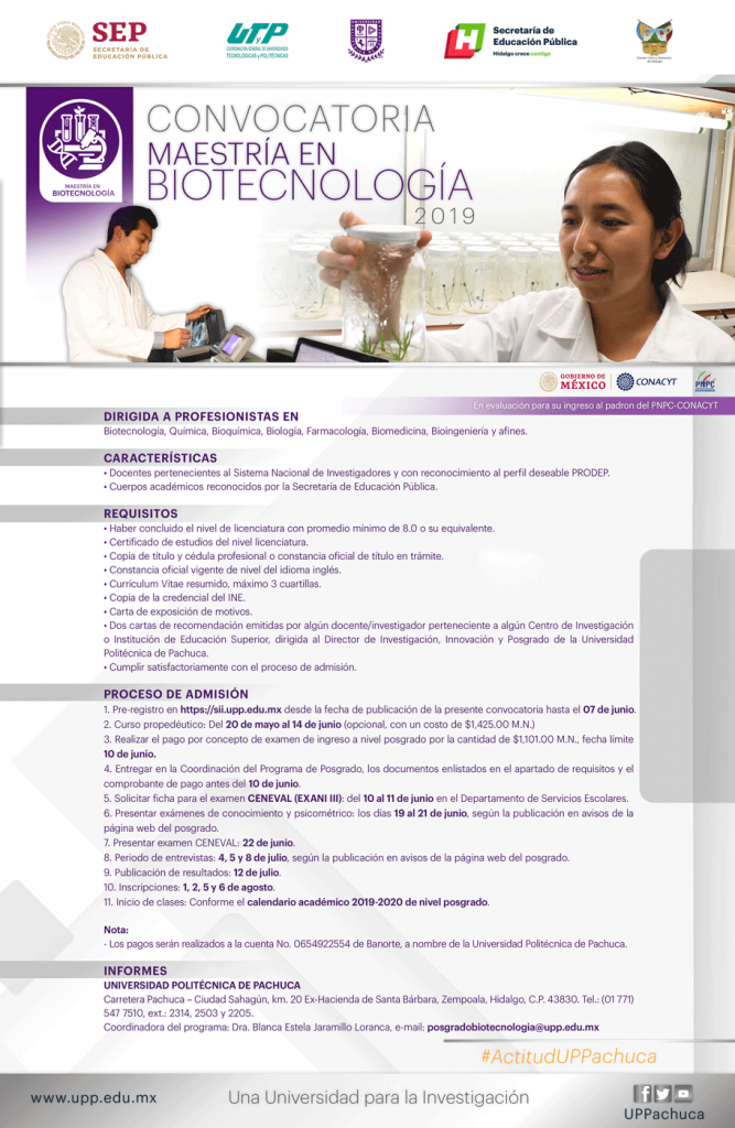 Convocatoria Maestría En Biotecnología Universidad Politécnica De Pachuca